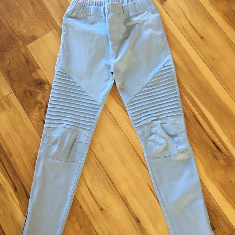 SOLDLight blue stretch leggings with zipper detail